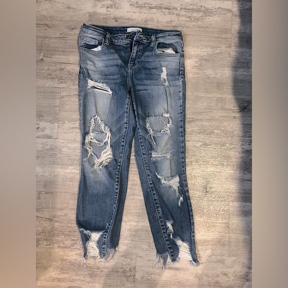 Cello Distressed Cropped Fray Bottom Skinny Jeans for Women-SZ 5